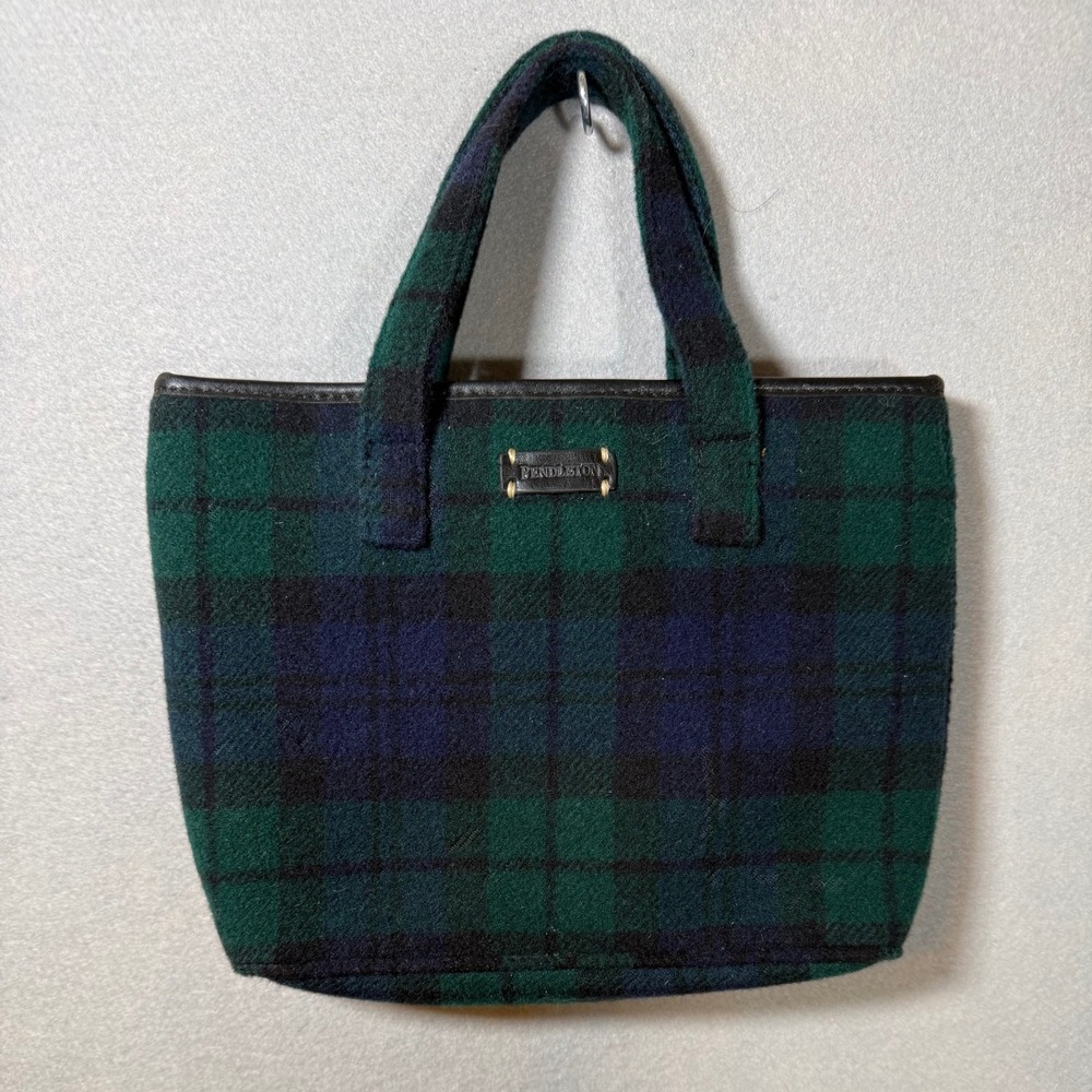 Pendleton Wool Tote Bag Black Watch Tartan Plaid Green Blue Small Handbag